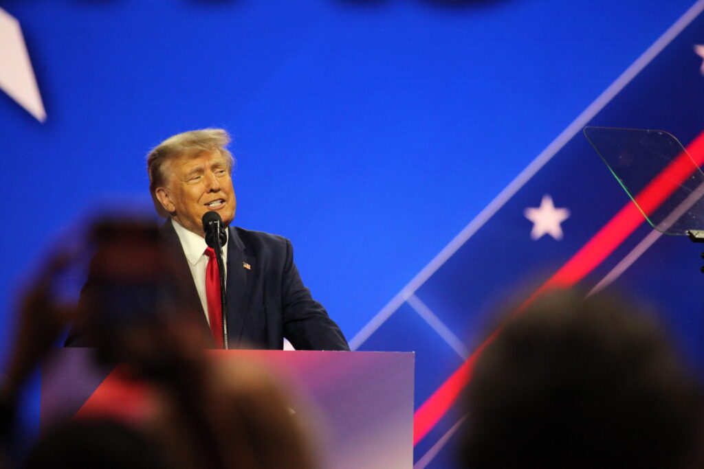 (INT) Donald J. Trump at CPAC Covention “Protecting America Now” in Maryland. March 04, 2023, Maryland, USA: The former President of USA, Donald J. Trump at the CPAC convention “ Protecting America Now” which is taking place at Gaylord National Resort & Convention Center 201 Waterfront St, National Harbor, Maryland with politic figures like US President Donald J Trump and Former Brazilian 38th President Jair Bolsonaro who are speaking in the last day (04) of CPAC among other political figures like Eduardo Bolsonaro, Brazilian Member of the Chamber of Duties,
Lee Zeldin, Fmr. Congressman (NY-1), K.T. McFarland, Fmr. Deputy National Security Advisor of the United States and CPAC Board Member, Joe Mitchell, Run GenZ Founder, James O'Keefe, Guerrilla Journalist, Mark Levin, Host of the Mark Levin Show, Stephen Miller, America First Legal, Charlie Gerow, CPAC First Vice Chairman, Mike Lindell, CEO of MyPillow. Credit: Niyi Fote/Thenews2